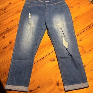 Trendy Blue Distressed Cropped Jeans